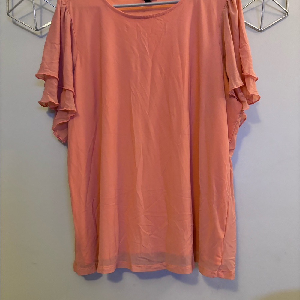 Women's Peach Ruffle Sleeve Top